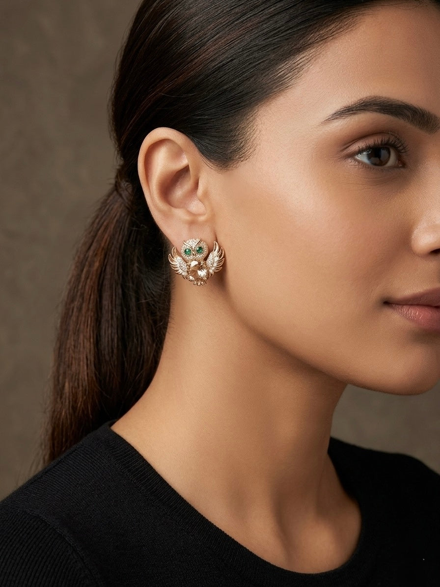 Gilded wisdom owl studs