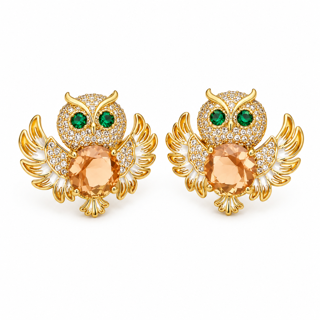 Gilded Wisdom Owl Studs